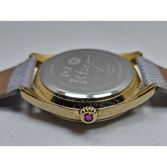 Betsey Johnson Abalone Dial Crystals Iridescent Purple Womens Watch New Battery - Picture 13 of 14